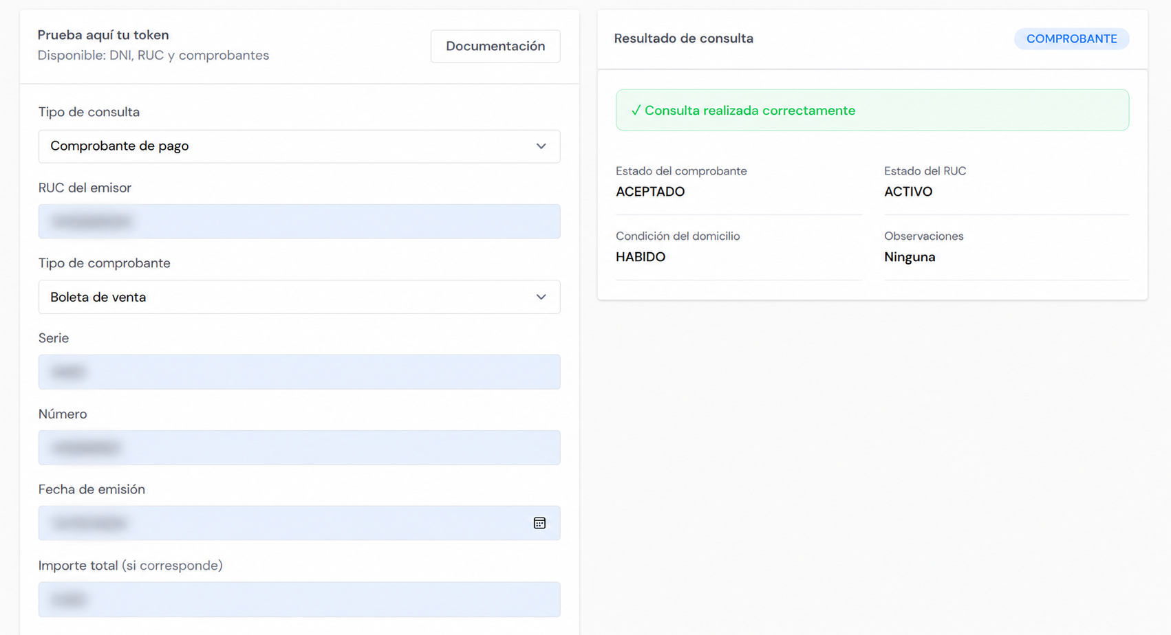 Validación de comprobante electrónico y estado devuelto por la API Consulta de Apachiy