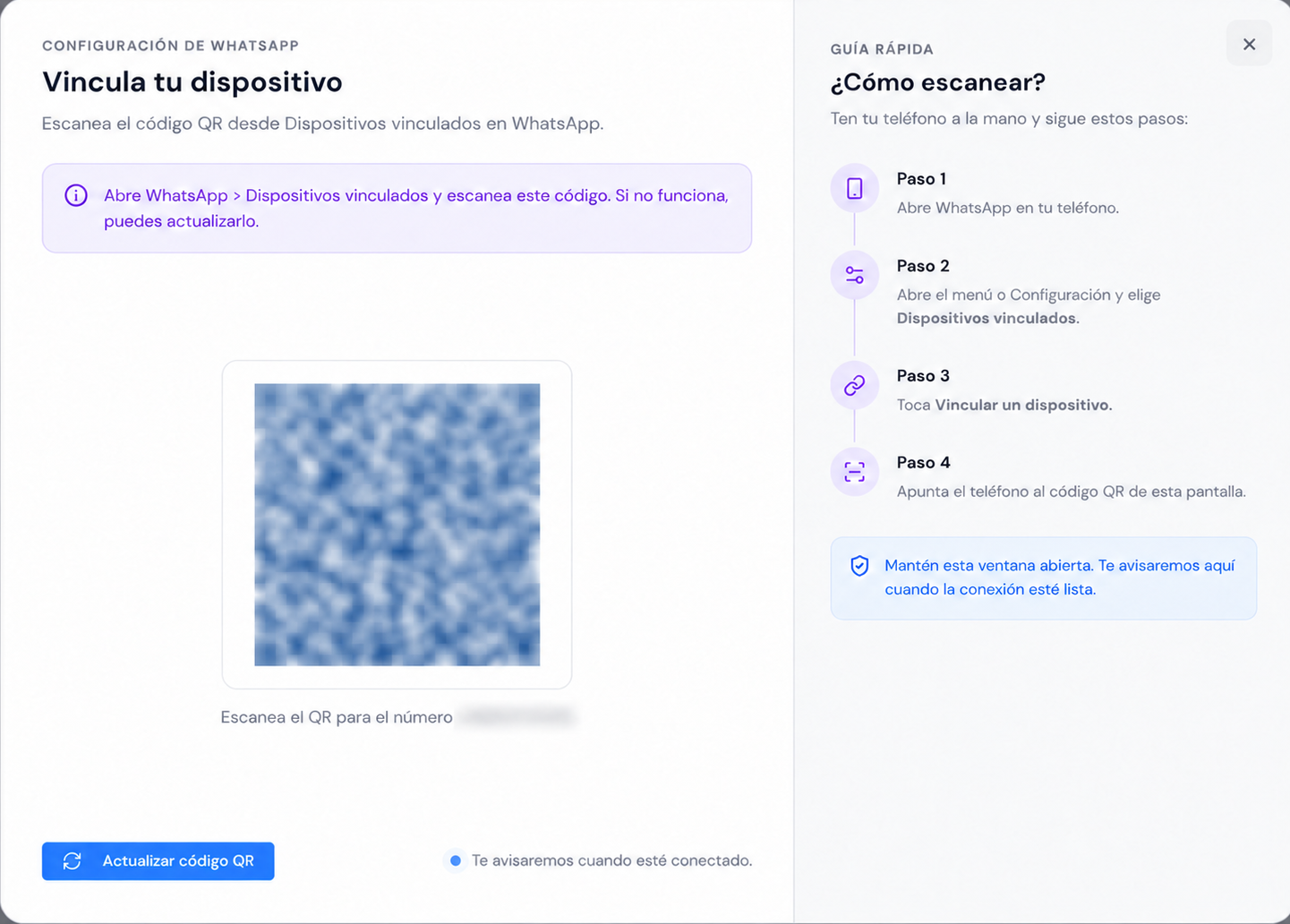 Configuración de una instancia de WhatsApp y pasos para vincular el dispositivo